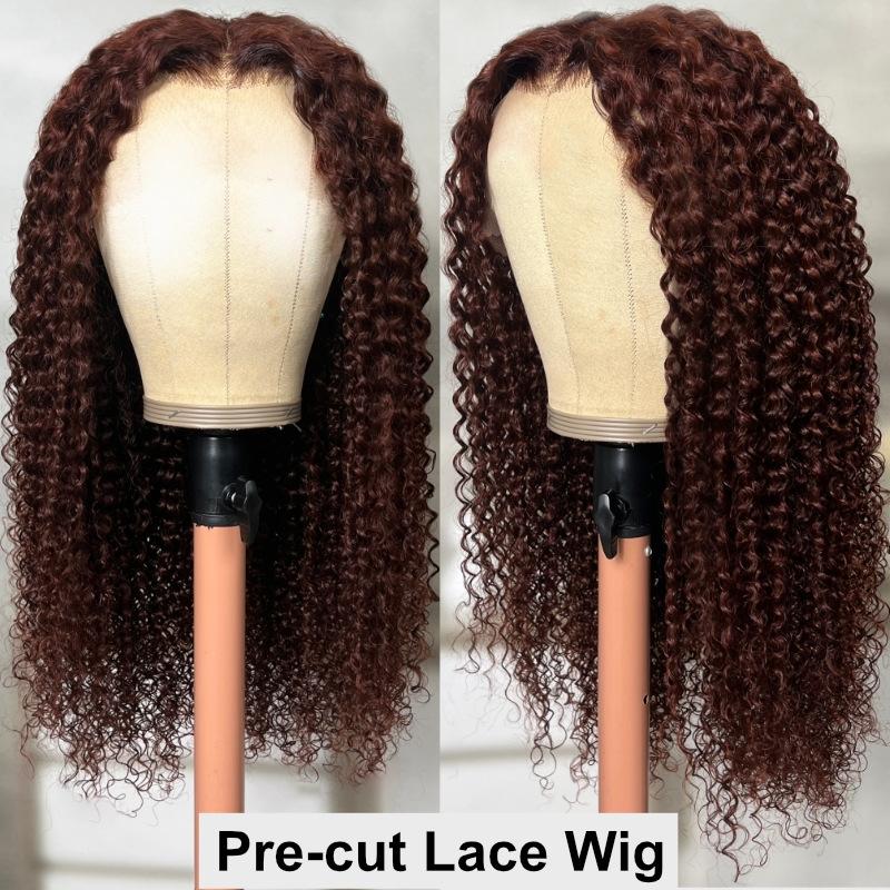 Put On And Go Pre Cut Lace 6x4.5 Closure Red Brown Curly Quick & Easy Glueless Wig With Breathable Cap Air Wig
