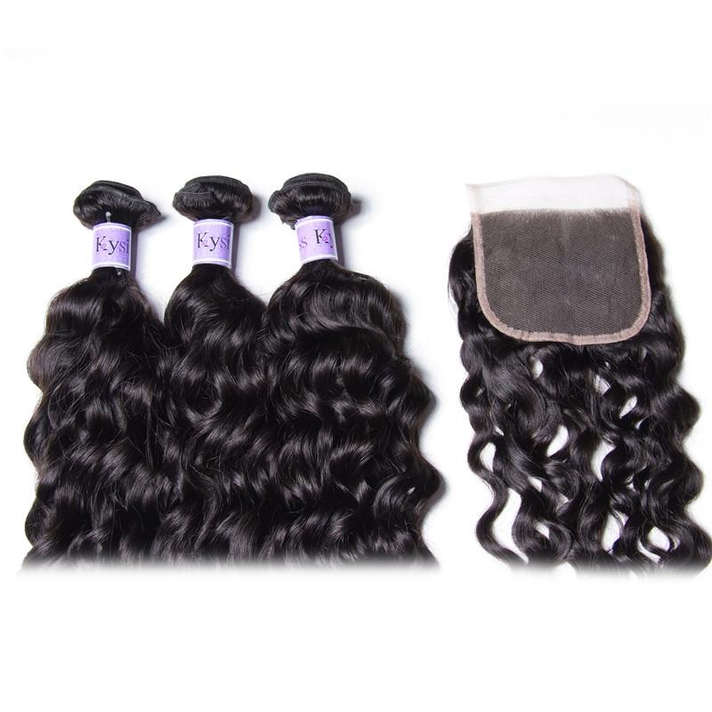 Quality 3 Bundles Virgin+ Natural Wave Hair With Lace Closure Kysiss Series