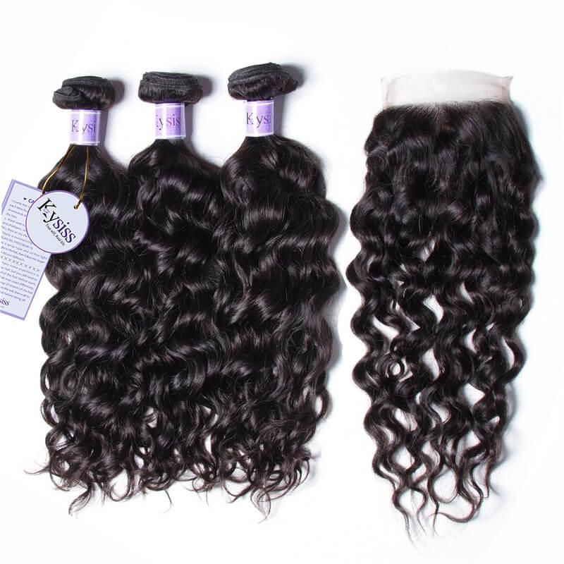 Quality 3 Bundles Virgin+ Natural Wave Hair With Lace Closure Kysiss Series
