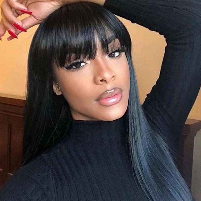 14 Inch 13x4 Transparent Lace Front Wigs Straight Human Hair Wig 150% Density Wig With Bang Flash Sale