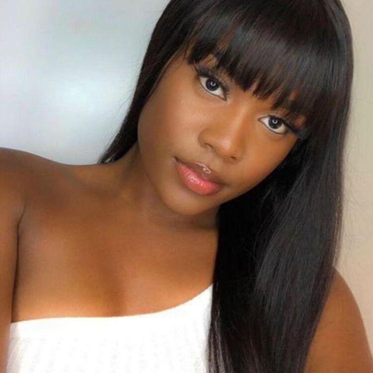 14 Inch 13x4 Transparent Lace Front Wigs Straight Human Hair Wig 150% Density Wig With Bang Flash Sale