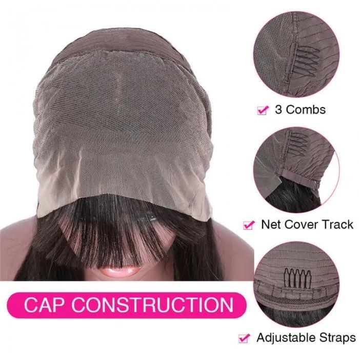 14 Inch 13x4 Transparent Lace Front Wigs Straight Human Hair Wig 150% Density Wig With Bang Flash Sale