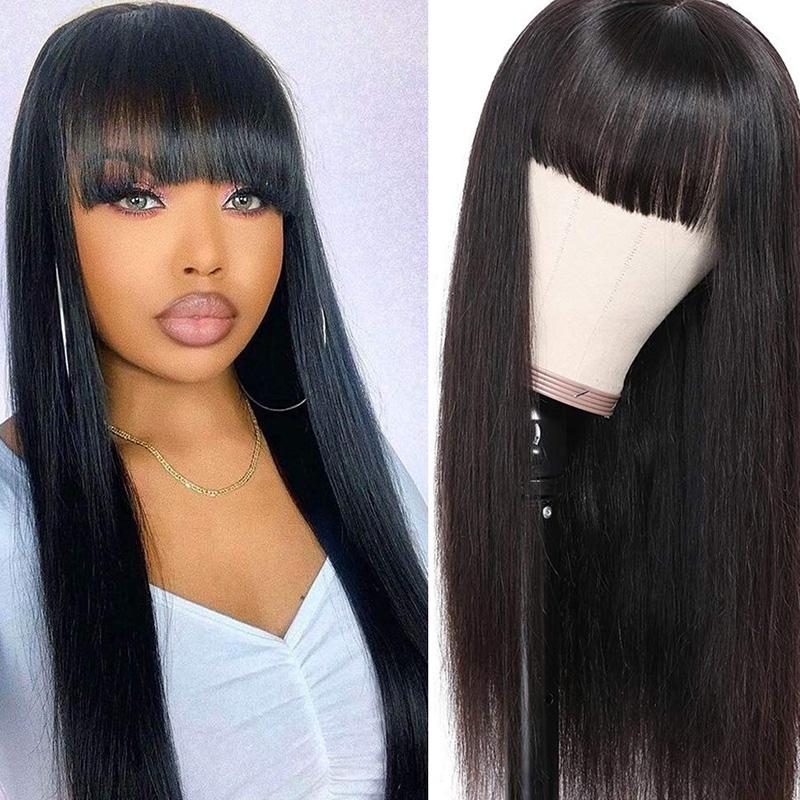 14 Inch 13x4 Transparent Lace Front Wigs Straight Human Hair Wig 150% Density Wig With Bang Flash Sale