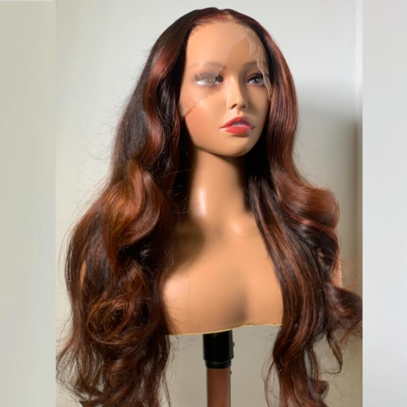 13x4 Lace Front Expensive Brunette Bombshell Blowout Body Wave Wig