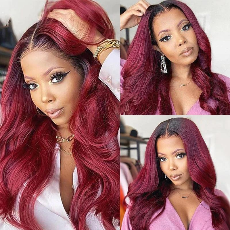 1B99J Burgundy Ombre Hot Cherry Human Hair Straight New U Part Wig