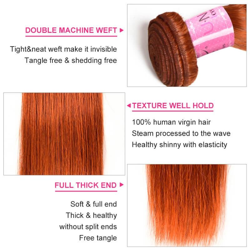 Virgin Straight Hair Ginger Hair 1 Piece #350 Pure Color 8-30 Inch Hair Bundles