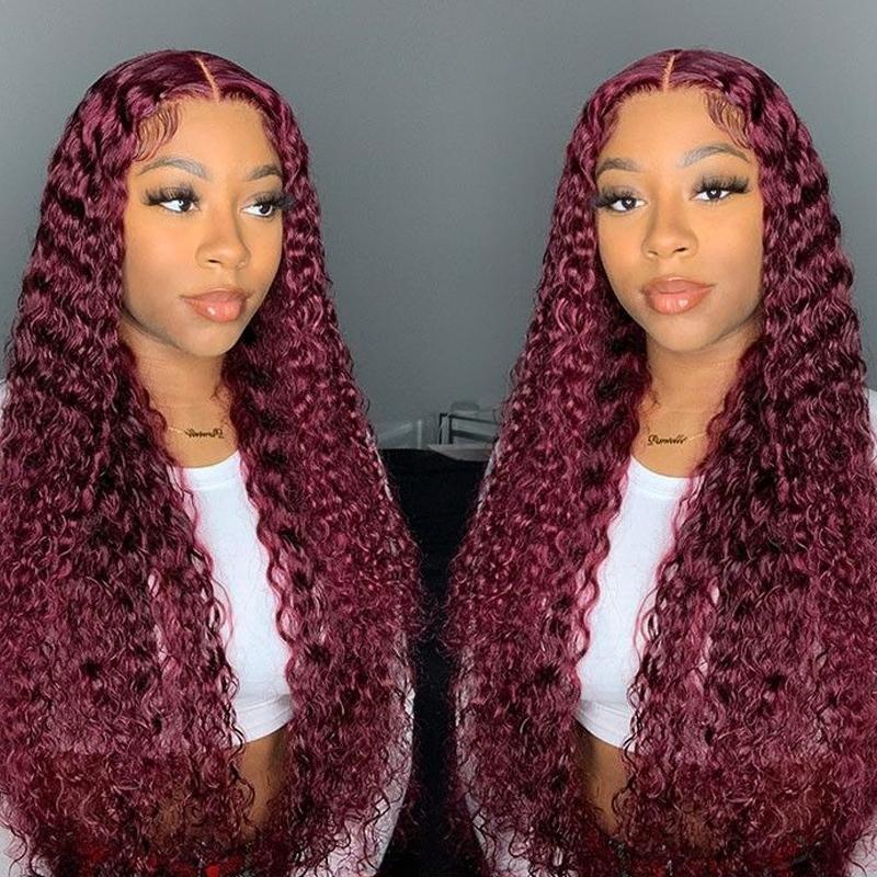 99j Hair Color Curly Lace Part Human Hair Wig