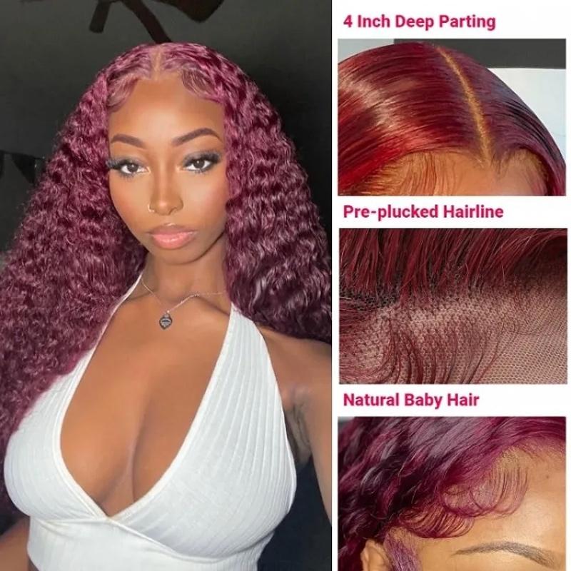 99j Hair Color Curly Lace Part Wigs Real Hair Wig for Sale
