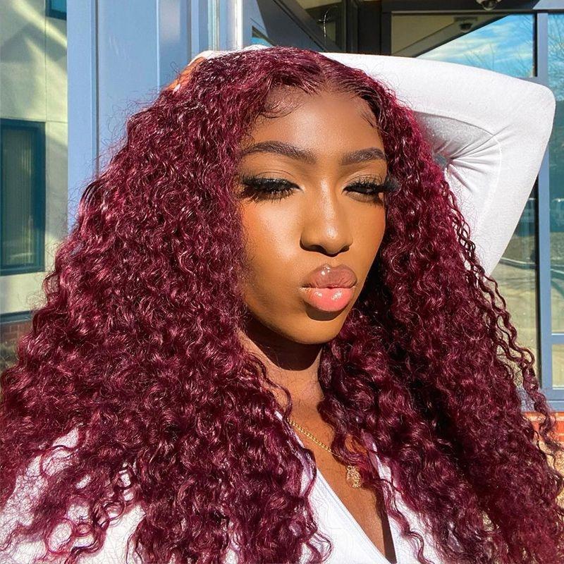 99j Hair Color Curly Lace Part Human Hair Wig