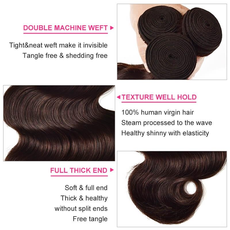 Dark Brown/Medium Auburn Body Wave Human Hair Weave 3 Bundles Virgin Remy Hair Wefts Bundles Icenu Series
