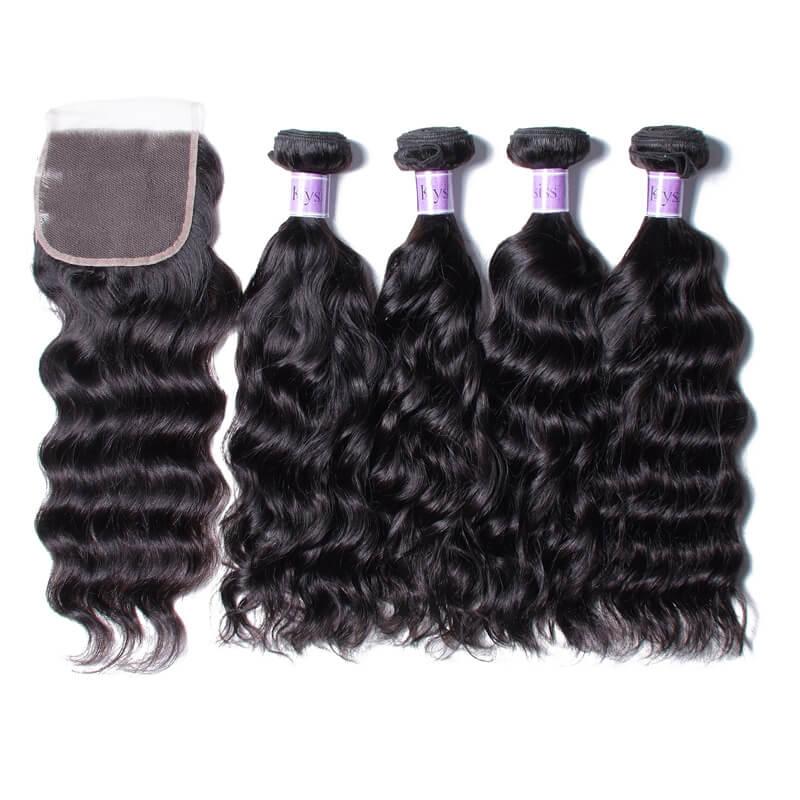 Good Natural weave 4 Bundles Virgin Hair With Closure Kysiss Series