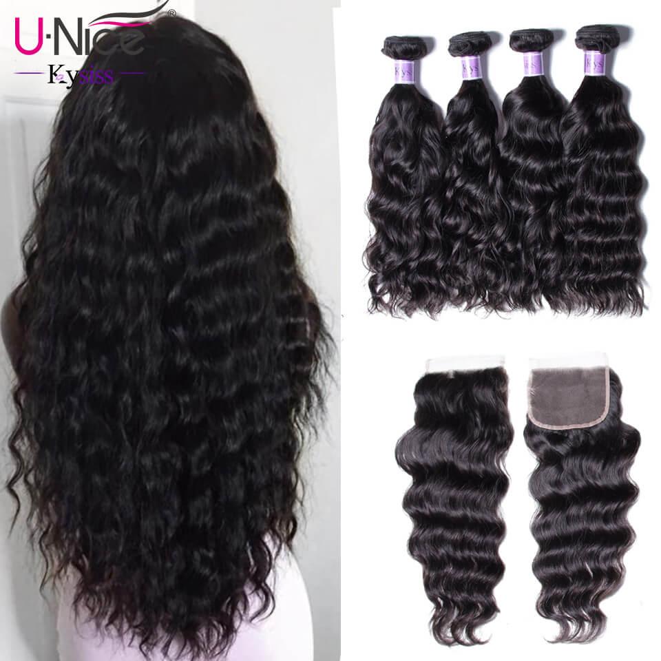 Good Natural weave 4 Bundles Virgin Hair With Closure Kysiss Series