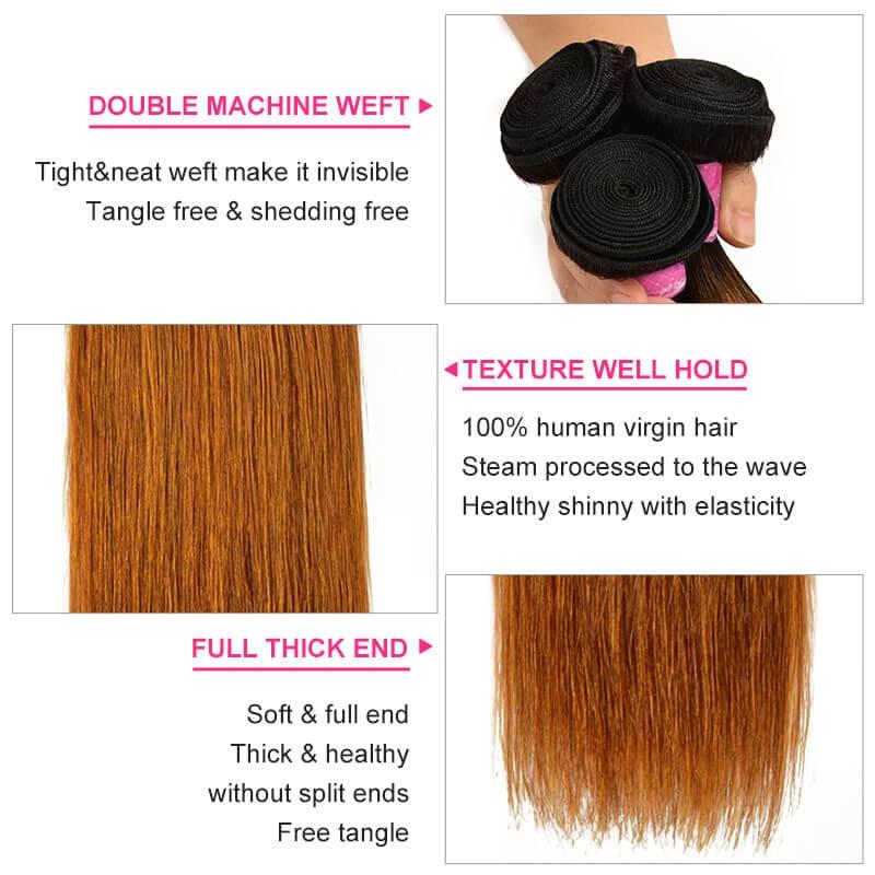 Ombre TB30 Straight Human Hair New Pre Colored Remy Human Hair Weave 3 Bundles Ombre Hair