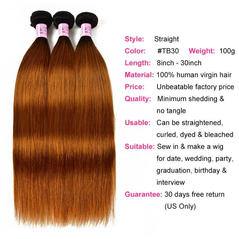 Ombre TB30 Straight Human Hair New Pre Colored Remy Human Hair Weave 3 Bundles Ombre Hair