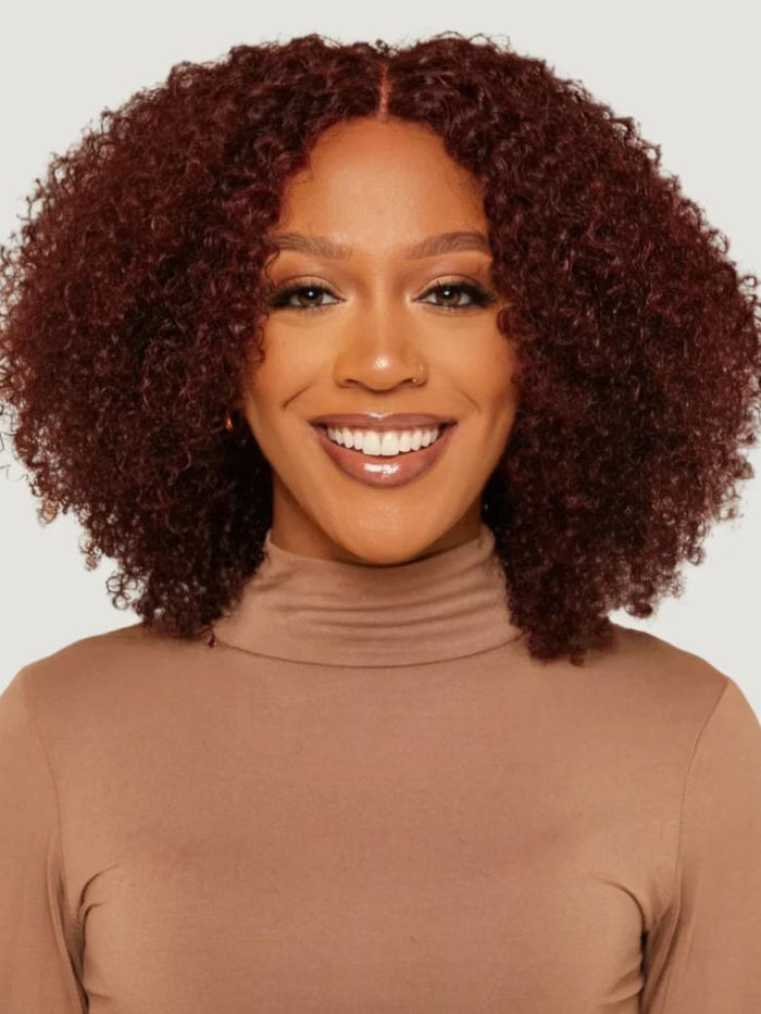 Petaluxe Put On And Go 6x4.5 Pre-Cut Lace Reddish Brown Bouncy Kinky Curly Air Wig