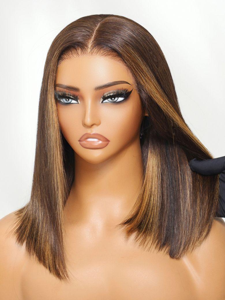 14'' Bye-Bye Knots 7x5 Lace Highlight Brown Straight Bob Wig
