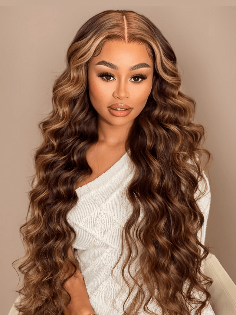 13x4 Lace Frontal Sun Kissed Honey Blonde Highlights Body Wave Lace Wig Versatitle & Realistic