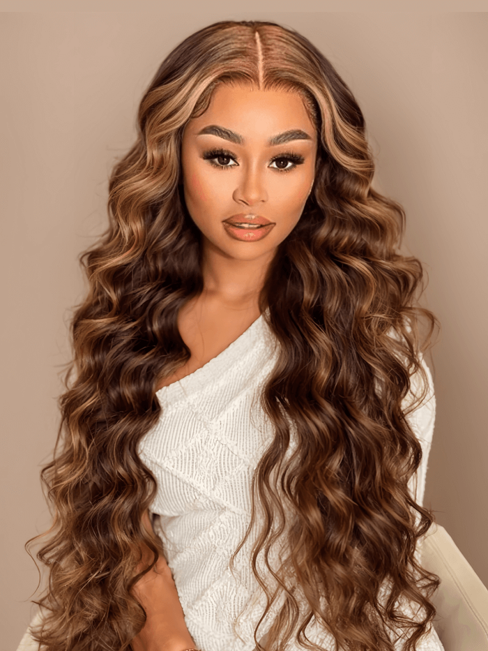 Petaluxe 13x4 Lace Frontal Sun Kissed Honey Blonde Highlights Body Wave Lace Wig Versatitle & Realistic