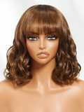 Petaluxe [With Gift] Was $269 Now $69 Chic Brown Bob Wig 4x2 Lace with Bangs Soft Waves Effortless Style Wig