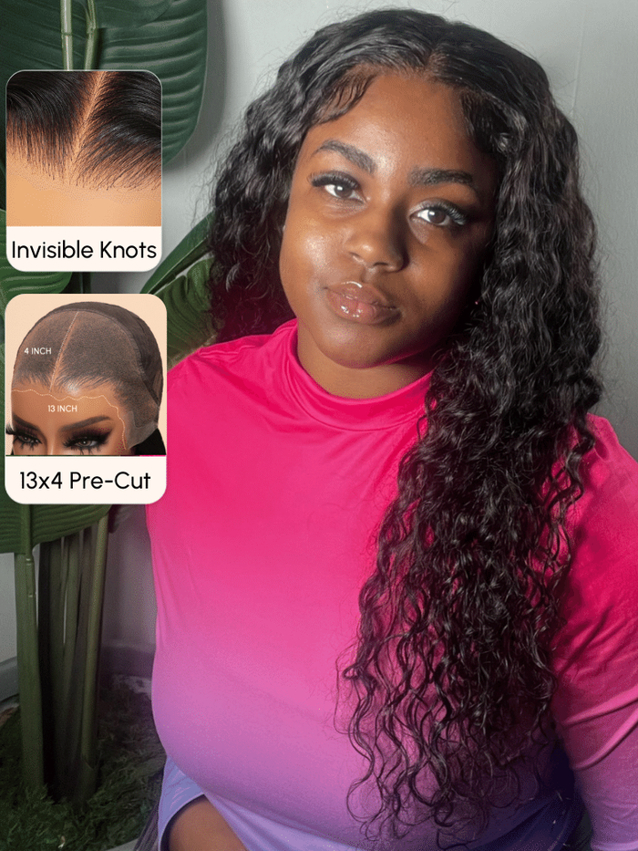 Petaluxe 13x4 Pre-Cut Lace Frontal Water Wave Wig Pre-Cut & Pre-Pluck &  Pre-Bleached Pre-Everything Wig