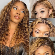Sunflower Color Honey Blonde Highlighted 13x4 Transparent Lace Front Water Wave Wig