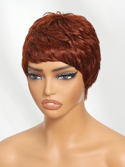 Textured Pixie Cut Reddish Brown Human Hair Glueless Wig