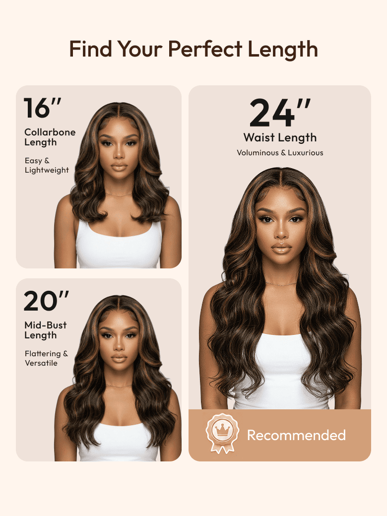 7x5 Bye Bye Slip? Lace Black with Golden Brown Highlights Body Wave Wig with Invisi Drawstring 150% Density