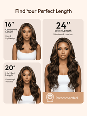 7x5 Bye Bye Slip? Lace Black with Golden Brown Highlights Body Wave Wig with Invisi Drawstring 150% Density