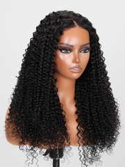 [From 18"] Put On And Go 6x4.5 Pre Cut Curly Natural Black Put On And Go Wig With Breathable Cap