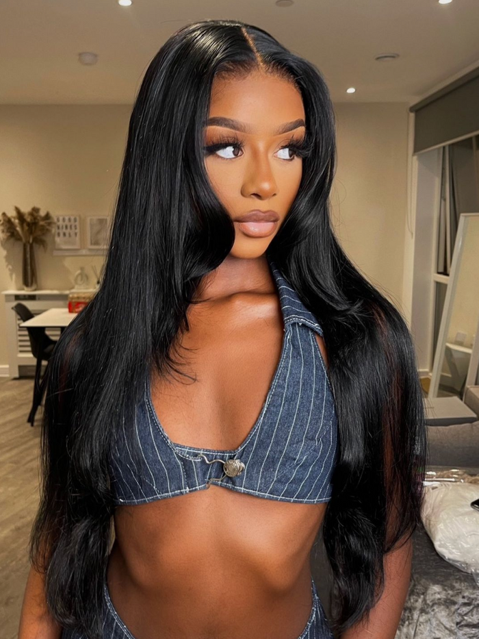 Petaluxe [22"=$129] 7x5 Bye Bye Knots Glueless Lace Wig Black Yaki Wig Bleached Knots 150% Density with Baby Hair