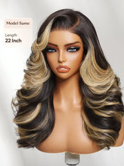 [Price Drop] Bye-Bye Knots? 7x5 Lace Ash Highlights on Black Hair Feathered Hairstyles 200% Density Wig with Side Bangs