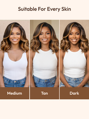 7x5 & 13x4 Pre-Everything? Lace Frontal Brown With Honey Blonde Face-Framing Highlights Wavy Bob Glueless Drawstring Wig Secure Fit