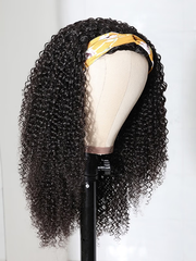 From 22'' Low Maintenance Put On & Go Chestnut Brown Ombre Yaki Straight Headband& Black Afro Kinky Curly Half Wigs 150% Density Wig Human Hair Glueless Wig