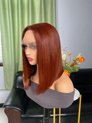 New Trends Dark Copper Red 13x5 T Part Lace Straight Bob Wig 150% Density Weekend Sale