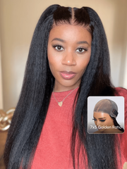 Bye Bye Knots Wig 7x5 & 13x4 Pre-Everything Glueless Lace Black Kinky Straight & Yaki Straight Wig With Bleached Knots-8677