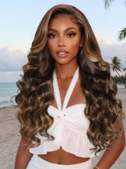7x5 Bye Bye Slip? Lace Dark Brown to Golden Caramel Ombre Curly Glueless Wig with Invisi Drawstring