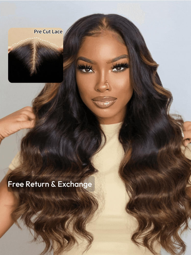 7x5 Glueless Bye Bye Knots Wig Black to Chestnut Brown Ombre Loose Wave Wig With Bleached Knots
