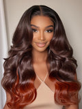 Petaluxe 22'' Brown to Red Ombre Loose Wave 13x4 Pre-Everything Lace Frontal Wig With Face Framing Layers