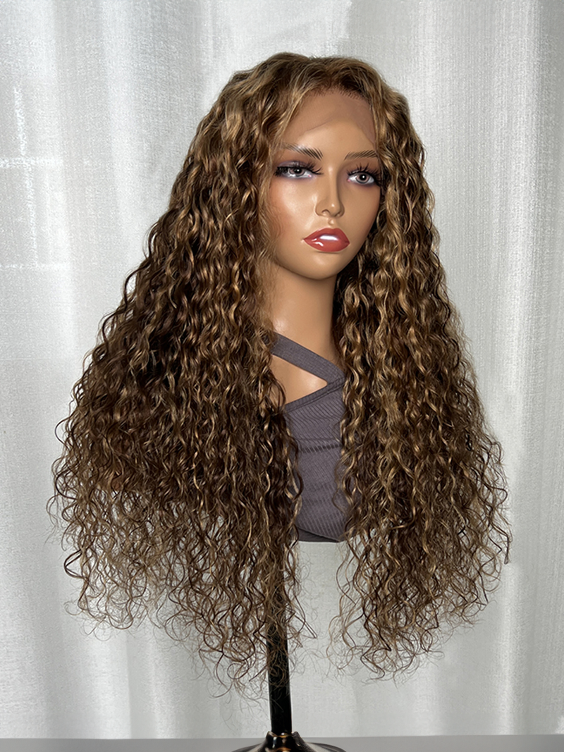 Sun Kissed Honey Blonde Highlight 13x4 Natural Melted Lace Front Water Wave Wig