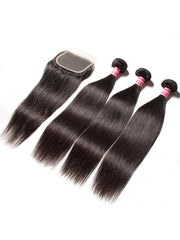 5x5 HD Invisible Lace Closure With 3Pcs Straight Human Hair Bundles