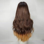 Long Wavy Curtain Bangs Brown and Blonde Ombre Body Wave 13x4 Lace Front Wigs