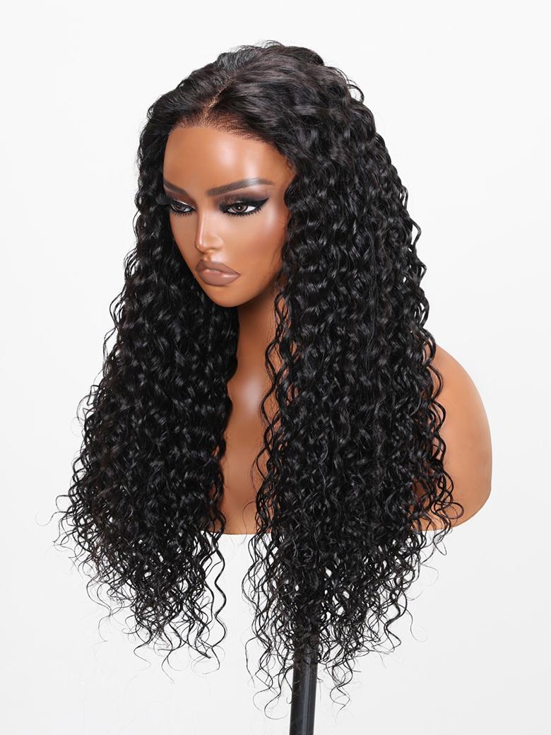 6x4.5 Pre Cut & Pre Bleached Lace Put On And Go Black Water Wave Air Wig