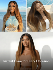 360 HD Lace Pre-plucked Luxury Raw Virgin Hair Brown to Honey Blonde Ombre Silky Straight Wig with Dark Roots