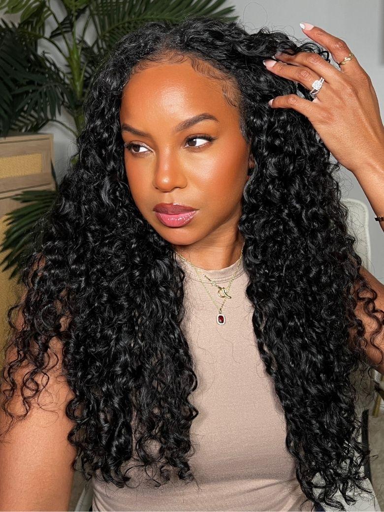 Hair Curly Human Hair 3 Bundles With T Part Lace Closure Virgin Hair Curly Bundles With Closure Full Head Natural Black