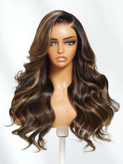 Bye-Bye Knots 7x5 Lace Loose Wave Red Orange Highlights Wig with Face Framing Layers 150% Density