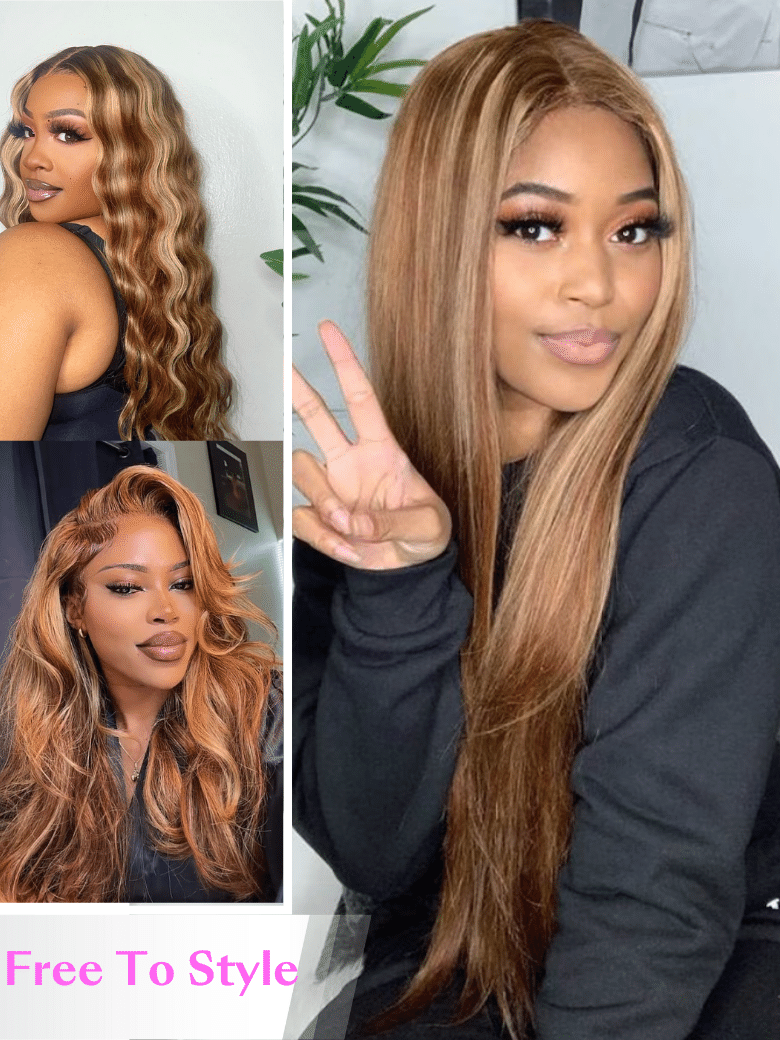 7x5 Pre-Cut Bye Bye Knots Wig Glueless Lace Honey Brown Straight Bleached Knots Wig 150% Density