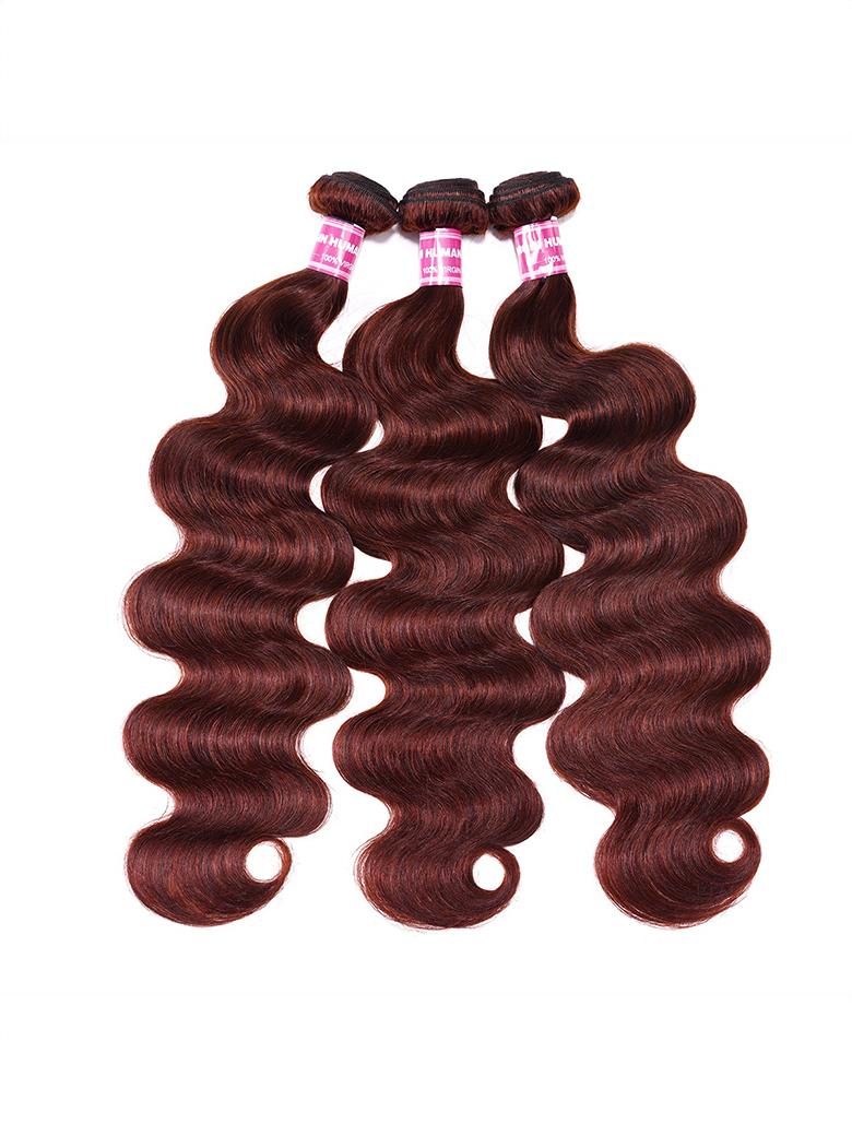 Dark Auburn Body Wave Remy Human Hair 3 Bundles With Closure Deal
