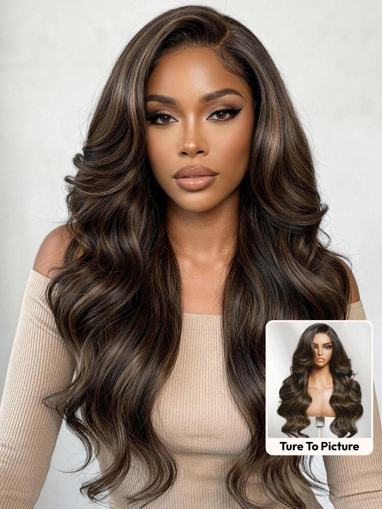 Bye-Bye Knots? 7x5 Lace Honey Brown Highlights Body Wave Drawstring Wig with Dark Roots