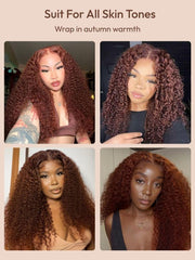 7x5 Bye-Bye Knots? Wig Glueless Lace Sunset Jerry Curly & 13x4 Pre Everything Kinky Curly for Reddish Brown Drawstring Wig With Bleached Knots