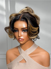 7x5 Bye-Bye Slip Loose Wave Butterscotch Highlights Brown with Free Face Framing Bangs Wig